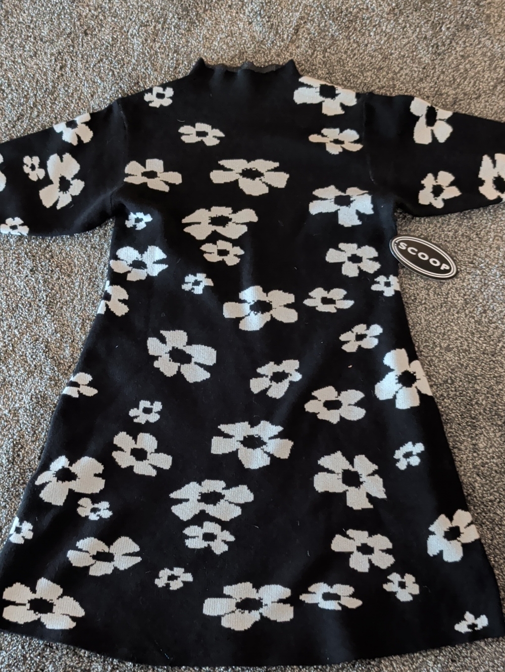 Scoop Black & White Floral Knit Mini Dress